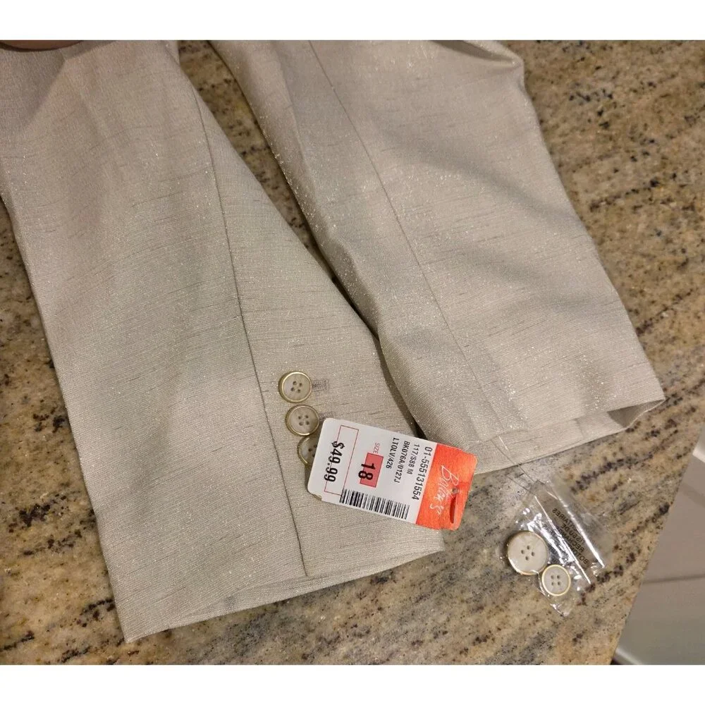 New! Albert Nipon Two Piece Light Green Skirt Set Suit Size 18W Sparkle 3 Button - Picture 14 of 16